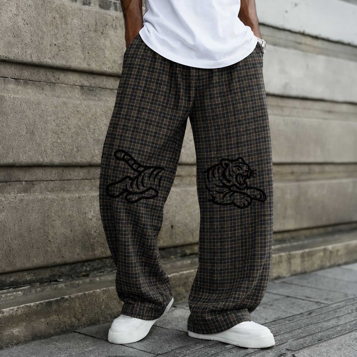 PLAID WIDE LEG PANTS